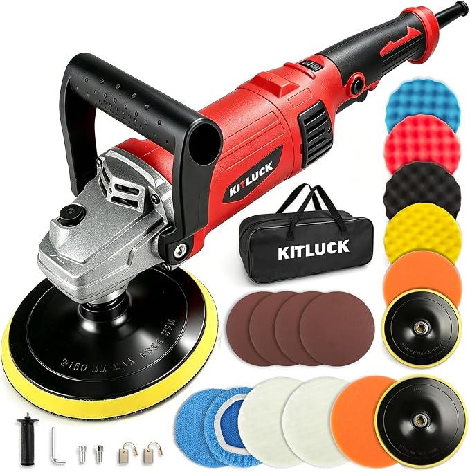 KITLUCK Buffer Polisher, 12Amp 6″/7″ Rotary Polisher for Car Detailing, 1400W 7 Variable Speed Car Buffer Polisher Machi