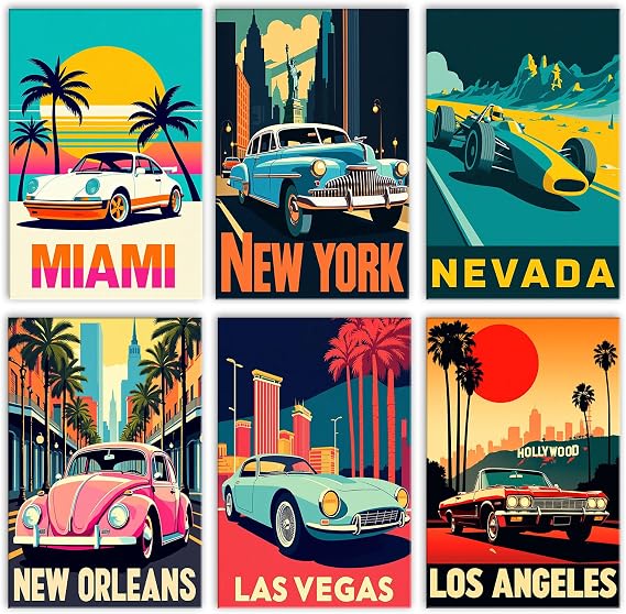 Tucocoo Retro Rracing Cars Paint by Numbers Kits for Adults Beginners 6 Pack Frameless Acrylic Oil Number Paintings Kits