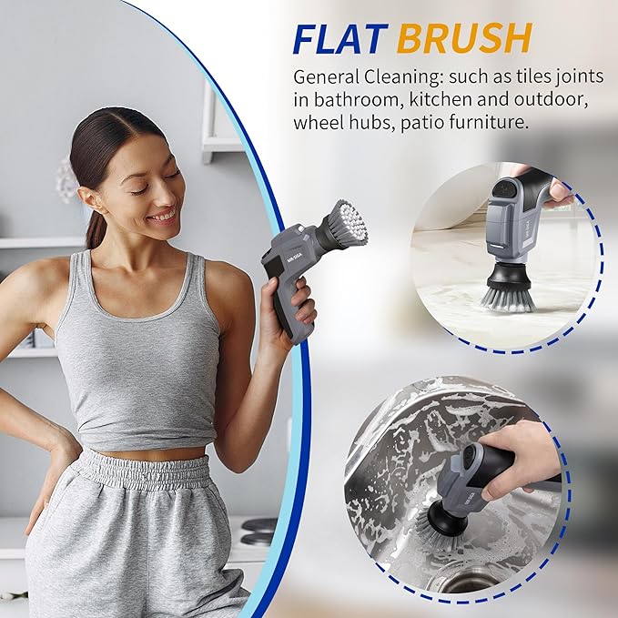MR.SIGA Electric Spin Scrubber Flat Brush Refills, 3 Pack