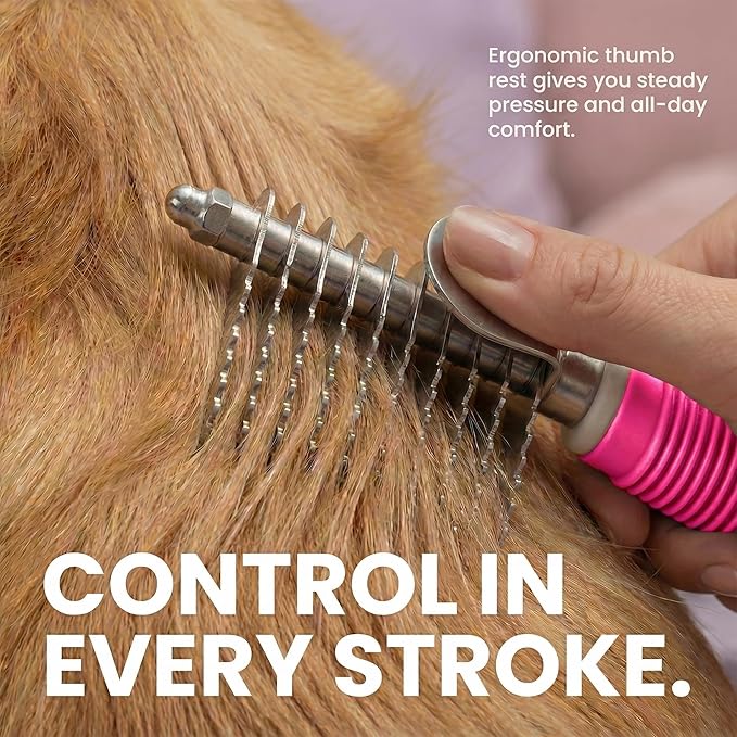 Poodle Dematting Fur Rake Comb Brush for Dogs and Cats - Long 2.5" Steel Safety Blades Metal Comb for Detangling Matted or Knotted Undercoat Hair