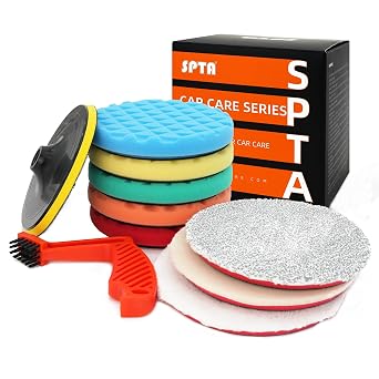 SPTA 10pcs Polishing Pads Kit, 7 Inches Large Size Buffing Pads, Car Foam Buffing Sponge Pads Kit with 5/8"-11 Backing P