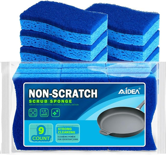 AIDEA Sponges Kitchen, 9Count, Dish Sponges, Non-Scratch Sponge for Non-Stick Cookware, Cleaning Sponge for Dishes, Cleans Fast Without Scratching, Cleaning Power for Kitchen, Bathroom, Household