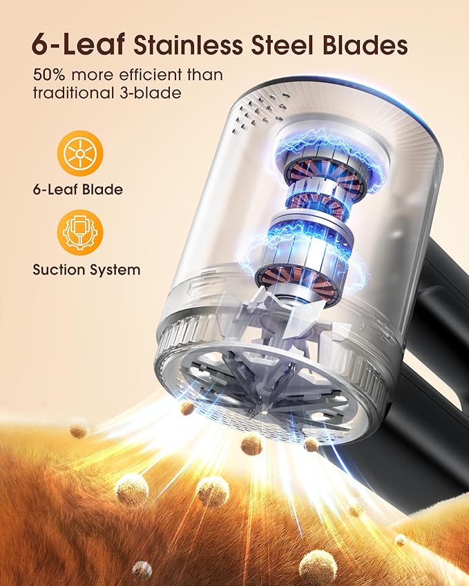 Fabric Shaver Electric Lint Remover Rechargeable Lint Shaver Digital Display Fabric Sweater Shaver 3 Speeds 6 Leaf Blades for Clothing to Remove Pilling for Clothes, Furniture, Sweater, Couch, Blanket