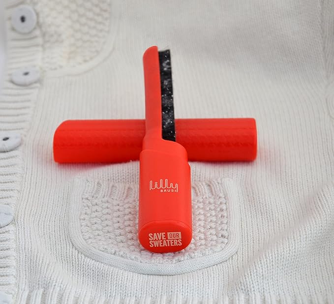 Lilly Brush Save Our Sweaters Fabric Pill Remover & Lint Brush. ONLY for 100% Cashmere, Cotton, Wool, & Silk! Do NOT use on Polyester, Nylon, or Acrylic. Travel Sized (Red)