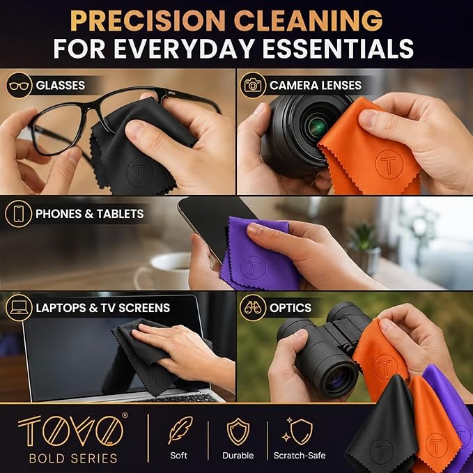 Extra Large Microfiber Cleaning Cloth – 3 Pack, 12"x12", 230 GSM Thick Lens Cleaner for Glasses, Camera & Screens, Ultra Soft, Streak-Free, Lint-Free, Scratch-Safe (Bold Series)