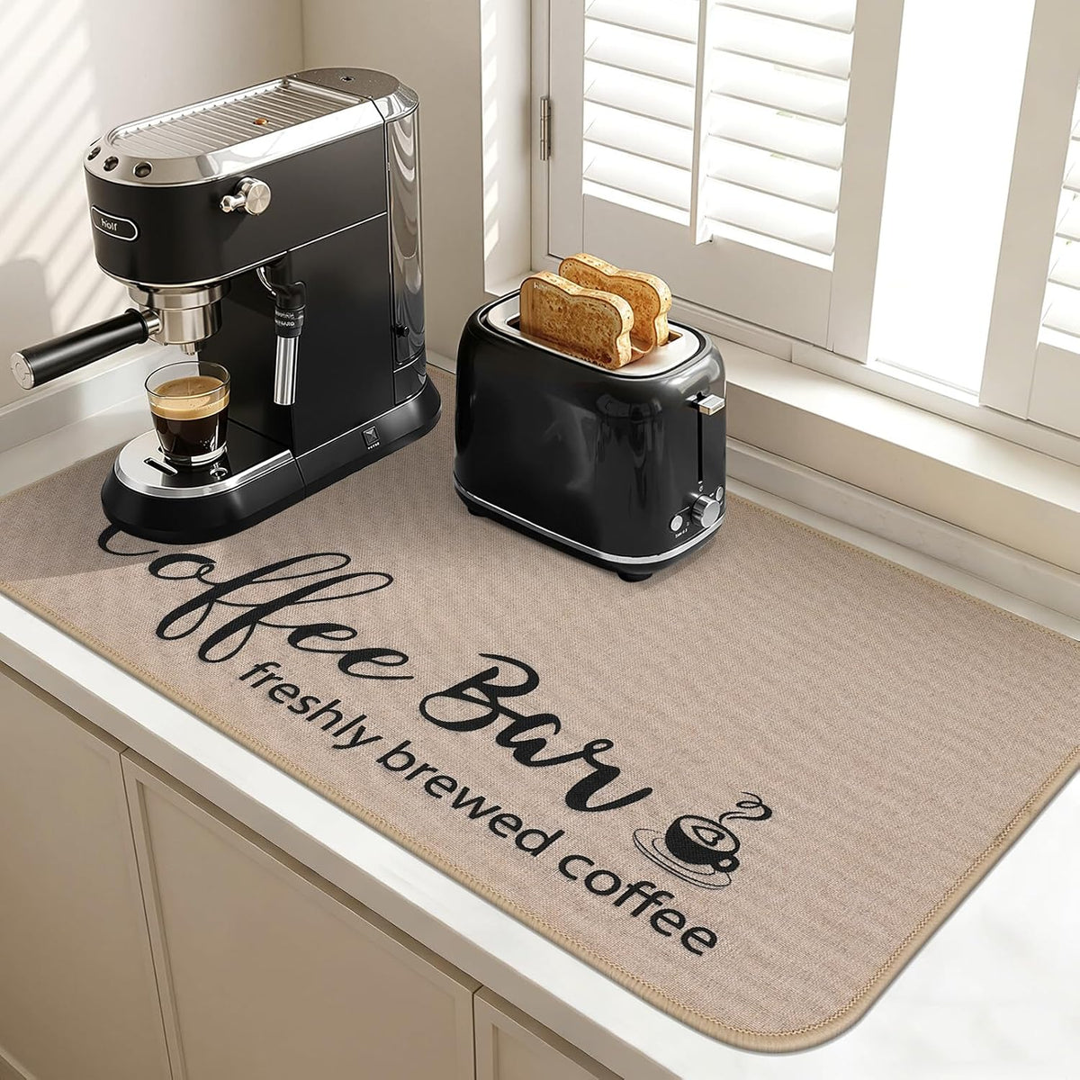 Dish Drying Mat, 17"x 32" Super Absorbent & Hide Stain Coffee Mat, Cuttable Drying Mat for Kitchen Counter, Coffee Bar Accessories, Under Dish Rack, Coffee Maker, Espresso Machine, Linen