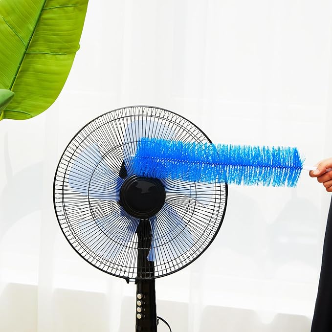 Sliner 2 Pcs Fan Cleaning Brush Bendable Fan Duster Cleaner Reusable Cobweb Duster Microfiber Head Dirt Remover for Ceiling Fans Blades, Air Vents, Curtains, Cars, Shutters (Blue)