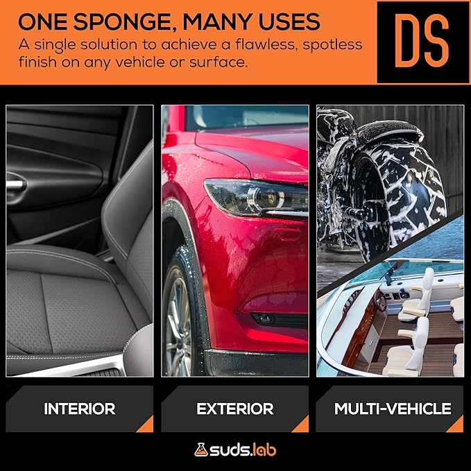 Suds Lab DS Detailing Scrub Sponge – Microfiber Scrub Pad for Car Detailing, Two Textures for Polishing & Scrubbing, Durable & Absorbent, Multi-Surface Use, Washable & Reusable – 6 Pack, Orange