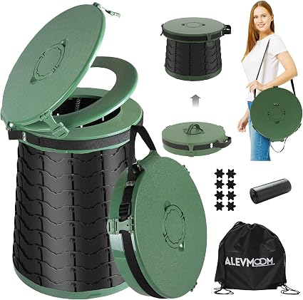 ALEVMOOM XXL Portable Toilet - 19.7" H Taller Wider Collapsible Foldable Camping Toilet with Lid, Strap, Bag - Adjustabl