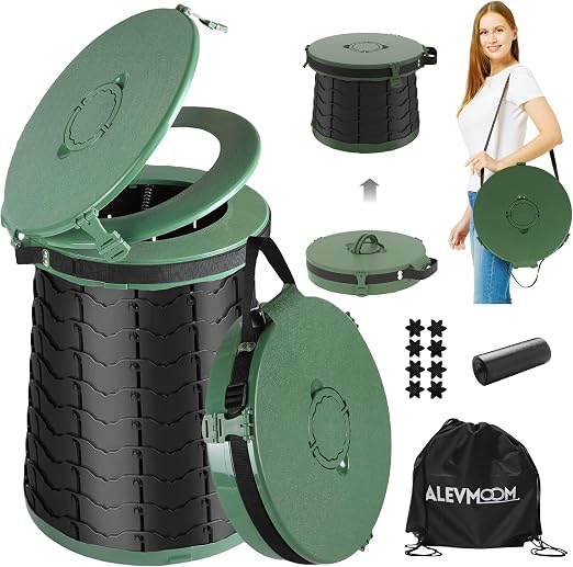 ALEVMOOM XXL Portable Toilet - 19.7" H Taller Wider Collapsible Foldable Camping Toilet with Lid, Strap, Bag - Adjustabl