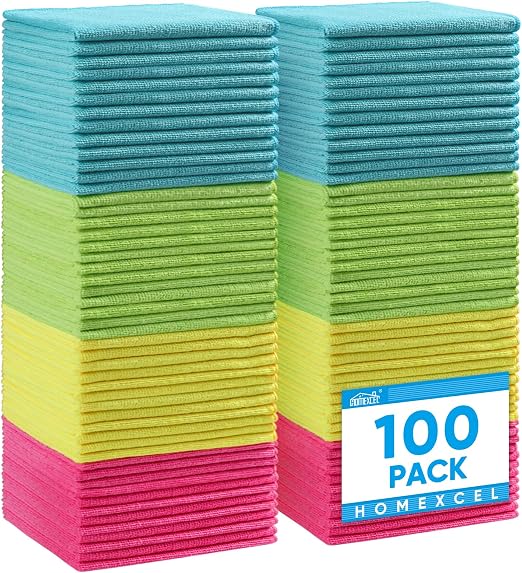 HOMEXCEL 100PK Microfiber Cleaning Cloth, Cleaning Rag for Home, 11.5x11.5