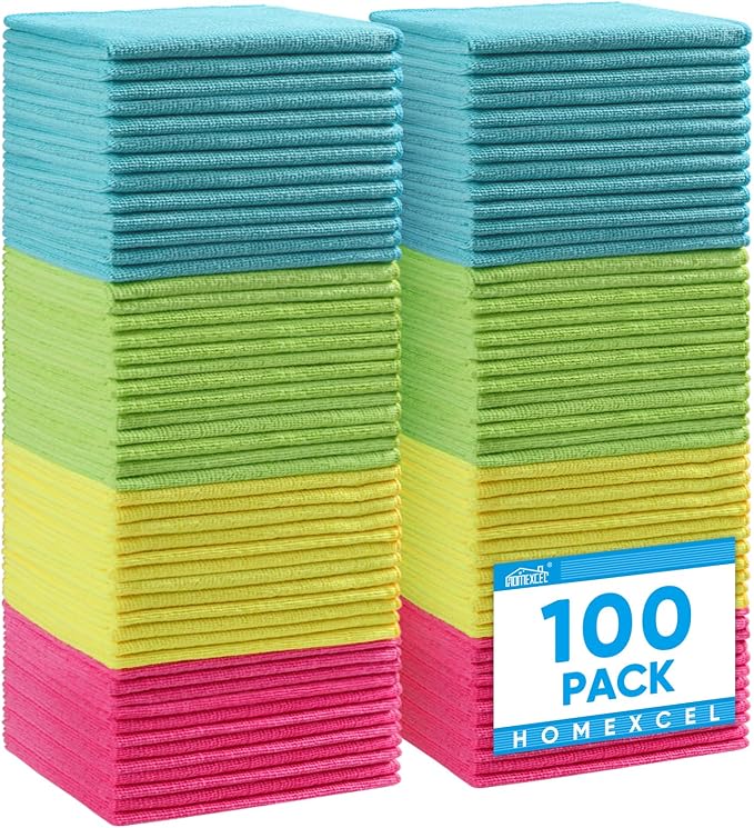 HOMEXCEL 100PK Microfiber Cleaning Cloth, Cleaning Rag for Home, 11.5x11.5