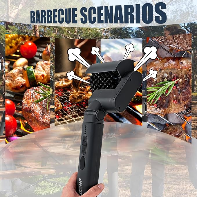 Electric Grill Brush for Outdoor, 3-Speed Control, 304 Stainless Steel Cordless BBQ Grill Brush with No-Shed Bristles, 150-Mins Runtime Grill Cleaning Brush for Deep Cleaning Grates (Black)