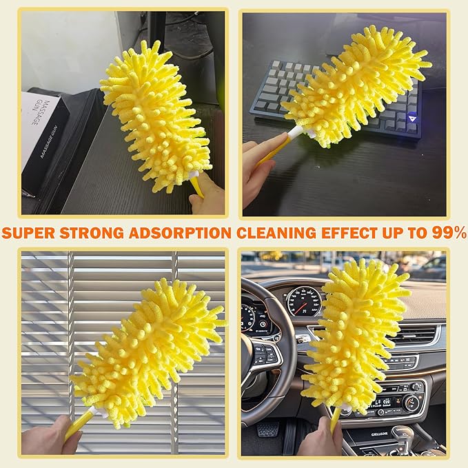 Reusable Duster for Swiffer, 360 Heavy Duty Duster Refill Compatible with Swiffer Hand Dusters for Dusting Furniture, Blinds, Ceiling Fans, Walls and More, 4 Refills +1 Handle, Yellow