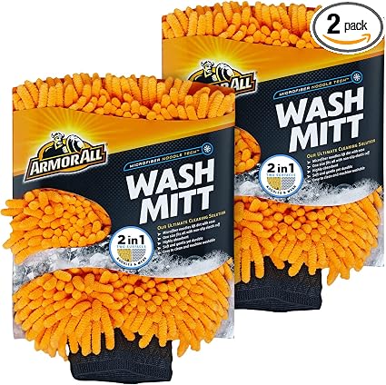 Armor All Microfiber Car Wash Mitt, Car Wash Glove for Clean Cars, Trucks, Motorcycles, 2 Each