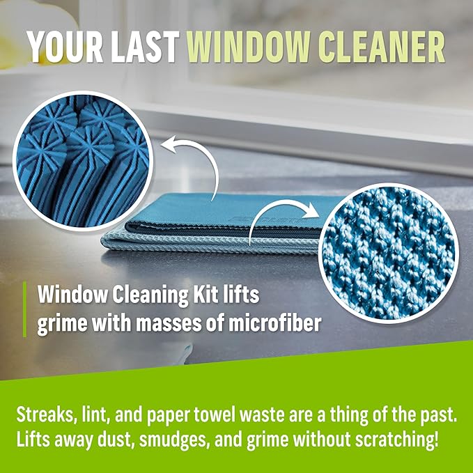 E-Cloth Microfiber Window Cleaning Cloth Kit - Glass Cleaning Cloth for Windows, Mirrors, Cars, Lenses, Eyeglasses, & More, Streak Free Clean, Machine Washable Reusable Towel - Alaskan Blue (2 Kits)