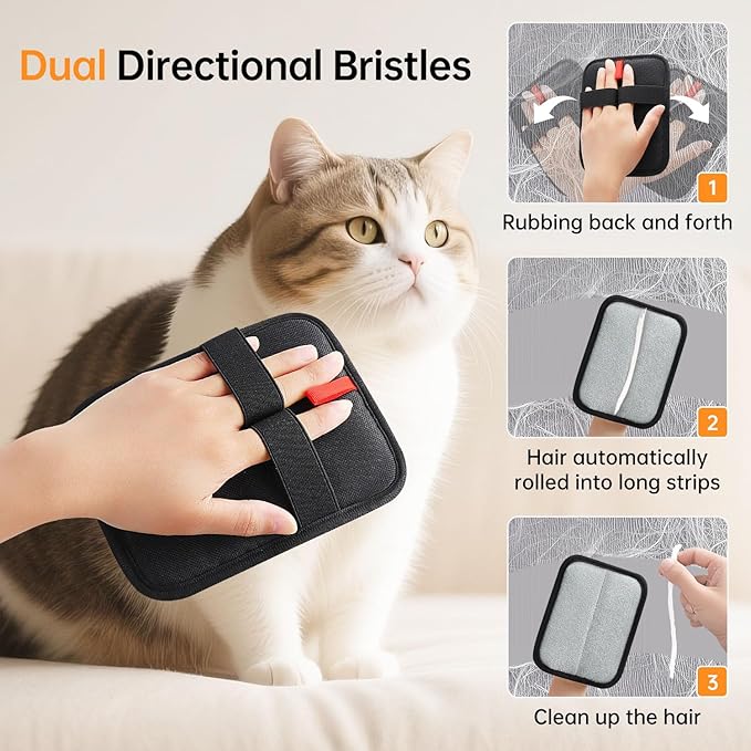 1 Pcs Pet Hair Removal Gloves, Reusable Electrostatic Pet Cat Dog Hair Remover Grooming Gloves Brush Tool for Couch, Furniture, Carpet, Car Seat (1 Pack Black)