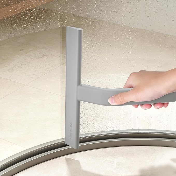 dancemoon JustHang Shower Squeegee for Glass Doors, All-One-Piece Award-Winning Silicone Squeegee with Built-in Hook for Bathroom, Window, Mirror, Tile Wall, Car, Streak-Free Cleaner Tool,10-Inch Gray