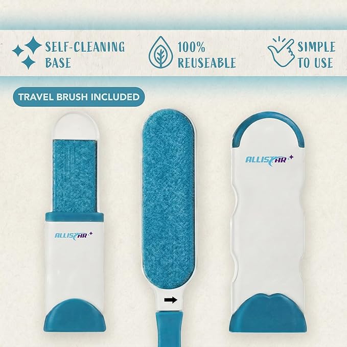 Lint Brush and Pet Hair Remover for Laundry, Clothes, Couches, Car Seats, Furniture and Fabric. Reusable Dog and Cat Fur Wizard Hair Removal Brush. ALLISTAR (Sky Blue)