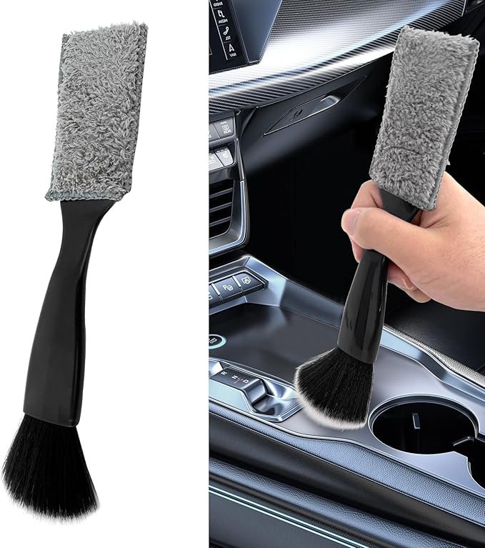 Universal 2 in 1 Duster for Car Clean, Car Vent Cleaner, Double Head Brush, Car Cleaning Accessories Interior Washing Brush Fit for Vehicle Dashboard Screen, Air Conditioning, Computer (Black)