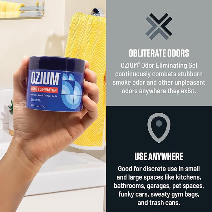 Ozium Odor Eliminating Gel - 4.5oz Air Freshener Alternative for Smoke, Pets, and Musty Odors - Long Lasting Odor Remover for Cars, Homes, Closets and Small Spaces - Carbon Black