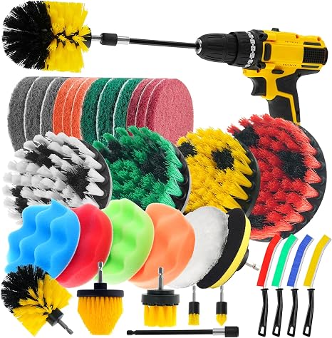 32 Pack Drill Brush Attachments Set Scrub Pads Sponge Buffing Pads Crevice Cleaning Brush for Home Bathroom Car Kitchen 