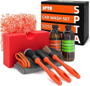SPTA Car Wash Kit, Clean & Car Wash Kit (9 Items, Including 2-16oz. Car Wash Shampoo, 1Pc Microfiber Mitts,1Pc Red Car W