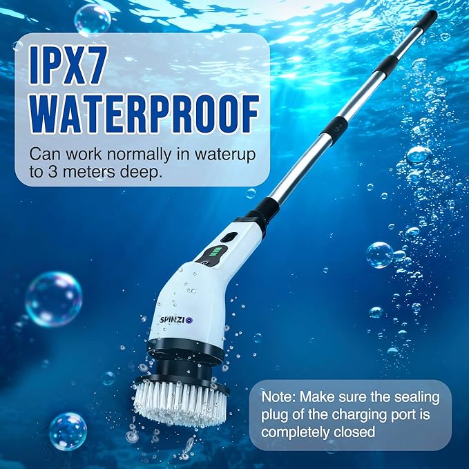 Electric Spin Scrubber Cordless Electric Cleaning Brush with LCD Power Display 9 Replaceable Heads Dual Speed IPX7 Waterproof Electric Scrubber for Cleaning Bathroom Tiles Floor Kitchen & Car