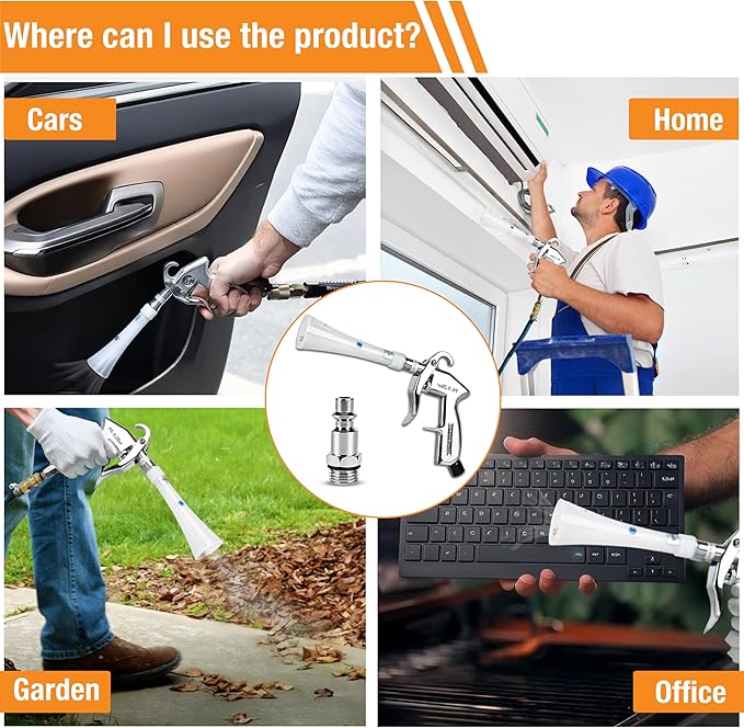 Premium Tornado Air Blow Gun with Nozzle Car Interior cleaning Quickly Blasts Dirt and Dust Dryer Vent Cleaner Wash Kit Hose Car Detailing Supplies Turbo Tool Works with Air Compressor P 6-9.2 Bar