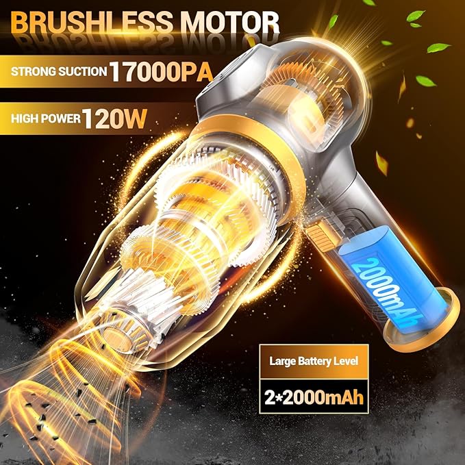 Portable Car Vacuum Cordless Mini Handheld Vacuums Cleaner Rechargeable with LCD Display and Multi-Nozzles, High Power Hand held Cleaners for Car, Home, Office, Sofa, Pet Hair,Keyboard