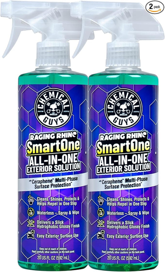 Chemical Guys Raging Rhino Waterless Car Wash, Quick Detailer Spray And Wipe Exterior Cleaner, 2 Pack, 20 Oz Each