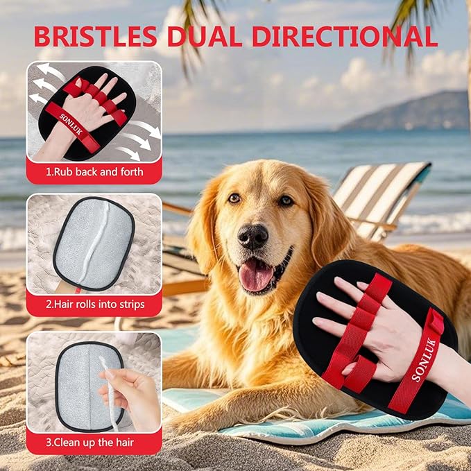 2PACK Pet Hair Removal Glove,Newly 5-Finger Electrostatic Pet Hair Glove for Dogs&Cats,Reusable Washable Magic Brush Pet Hair Remover for Laundry Cleaning,Furniture,Sofa,Carpets,Car Seat(Red)