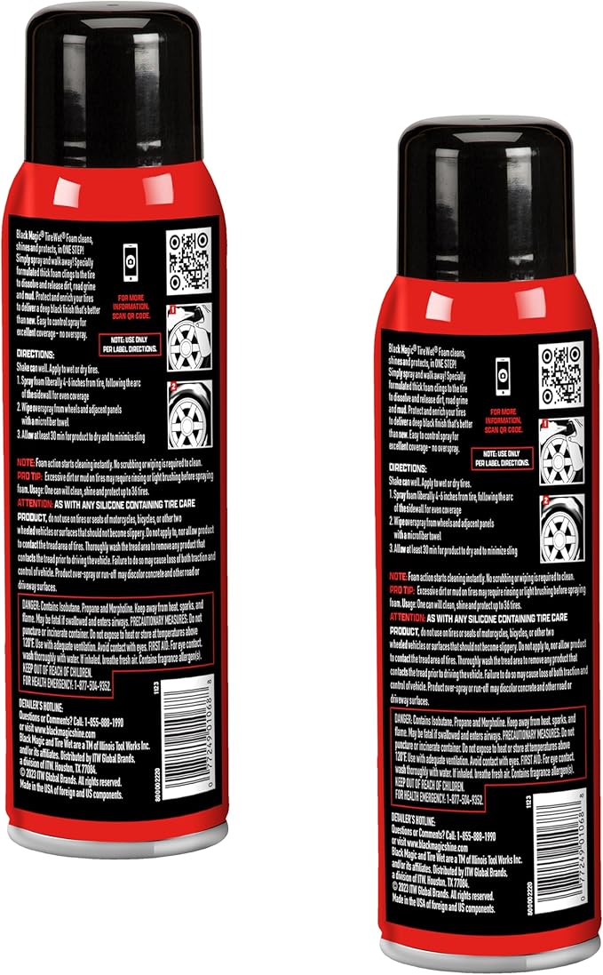 Black Magic 120269 Tire Wet Foam - Specially Formulated Thick Tire Spray Foam Clings to Tires to Dissolve & Clean Dirt while Shining & Protecting, 18 Fl. Oz. (Pack of 2)