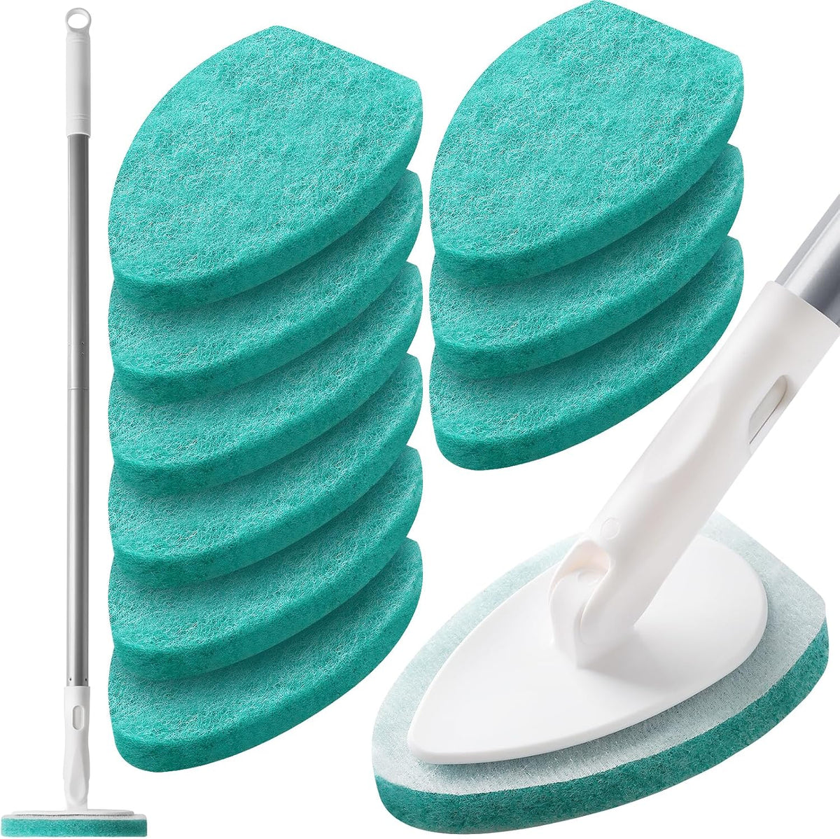 Professional Shower Scrubber with Long Handle, Shower Cleaner Brush, Shower and tub Scrubber with 10 PCS Non-Scratch Scouring Pads for Bathroom Shower and tub