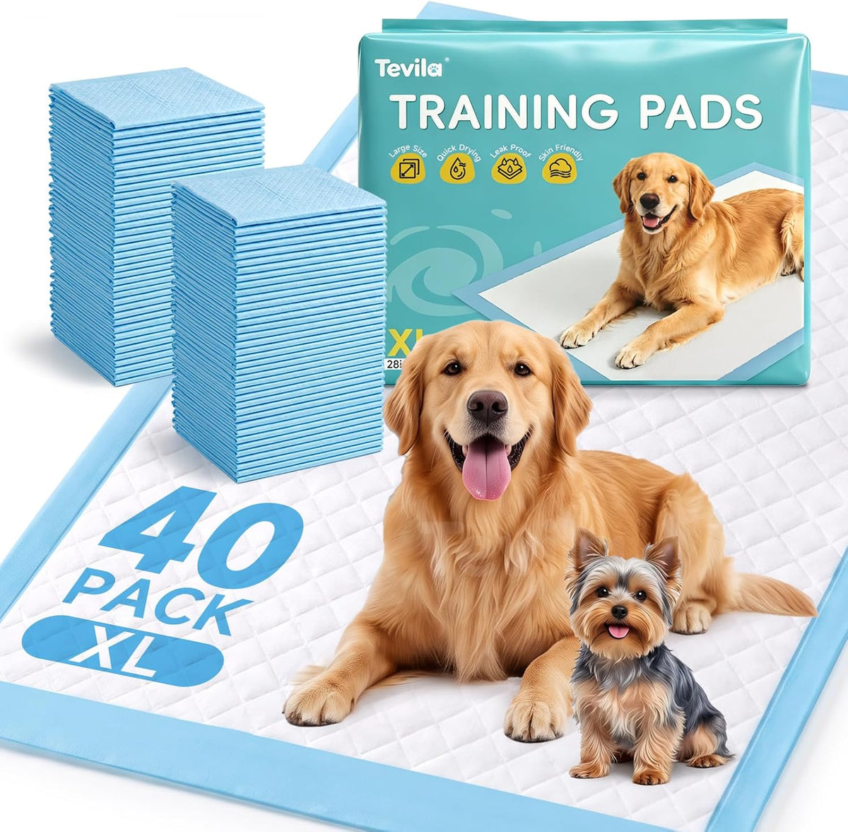 XL Pee Pads for Dogs, 34 x 28 in, 6-Layer Training Pads, Leak-Proof,40-Pack