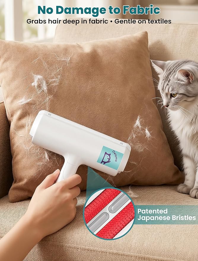 DELOMO Pet Hair Remover Roller: Reusable Lint Roller with Large Fur Bin - Portable Cat and Dog Hair Remover for Couch, Bedding, Car, Rugs & Furniture, Effective and Eco-Friendly, for Multi-Pet Homes