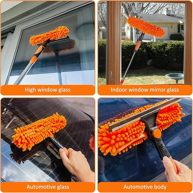 20+ Ft Reach 2 in 1 Window Washing Squeegee with 3-14 ft Spliceable Extension Pole // Window Cleaning Tool & Window Washer Squeegee for Home Indoor Outdoor Window Washing