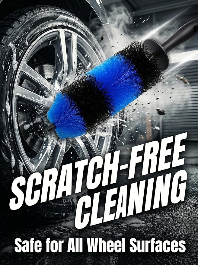 TAKAVU Master Wheel & Tire Brush, Easy Reach Wheel and Rim Detailing Brush Long Soft Bristle, Car Tire Brush, Wheel Scrub Brush, Multipurpose use for Wheels Rims Exhaust Tips Motorcycles (Blue)