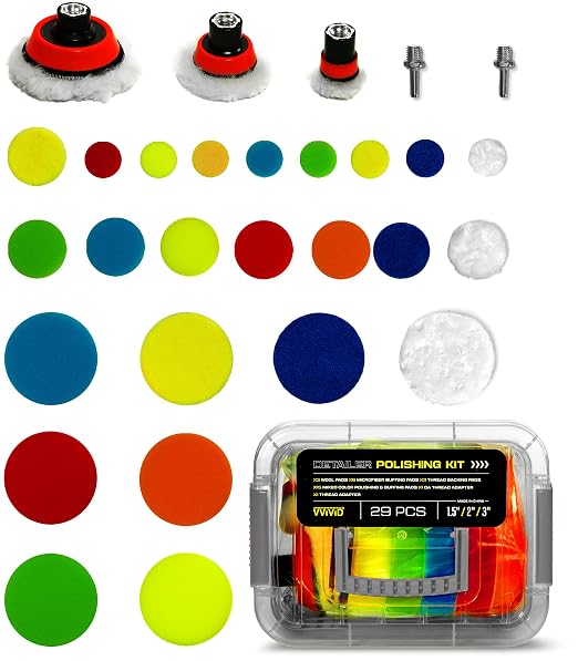 VViViD 29pcs Car Detailer Polishing and Buffing Pad Kit 3 Inch 2 Inch and 11/4 Inch Foam Auto Finishing Pads for Washing