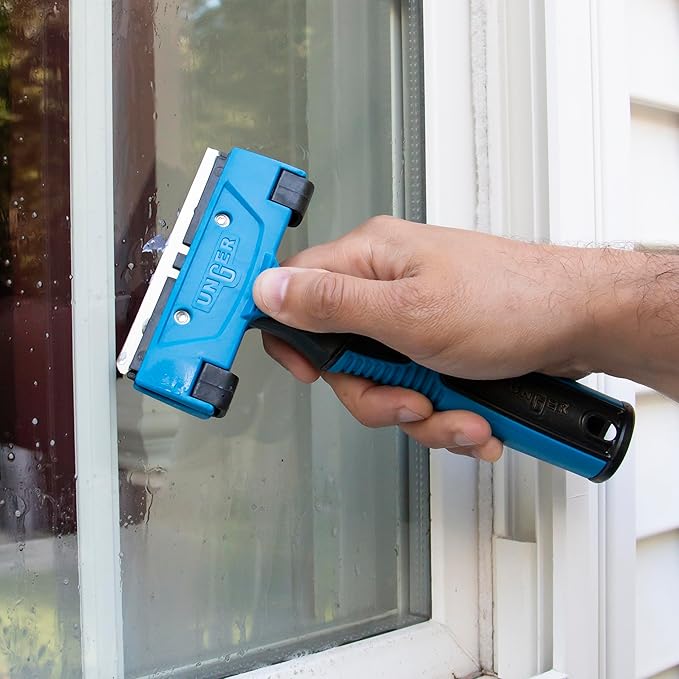 Unger Professional Connect and Clean 4" All-Purpose Scraper, Window, Glass, and Floor Scraping Tool Supplies, Adhesive Removal, Gum, Stickers, Paint Removal, Dual-Sided Blade