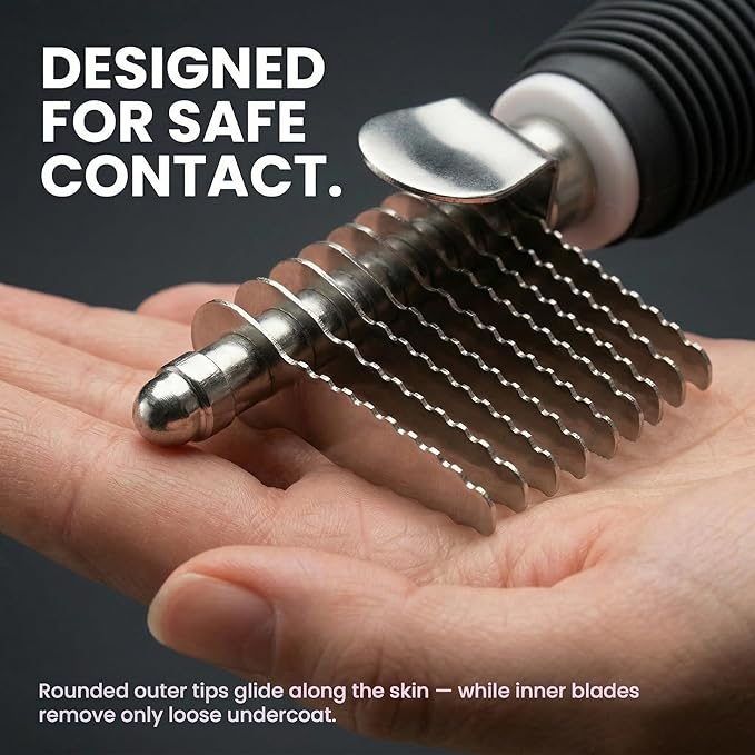 Poodle Dematting Fur Rake Comb Brush for Dogs and Cats - Long 2.5" Steel Safety Blades Metal Comb for Detangling Matted or Knotted Undercoat Hair