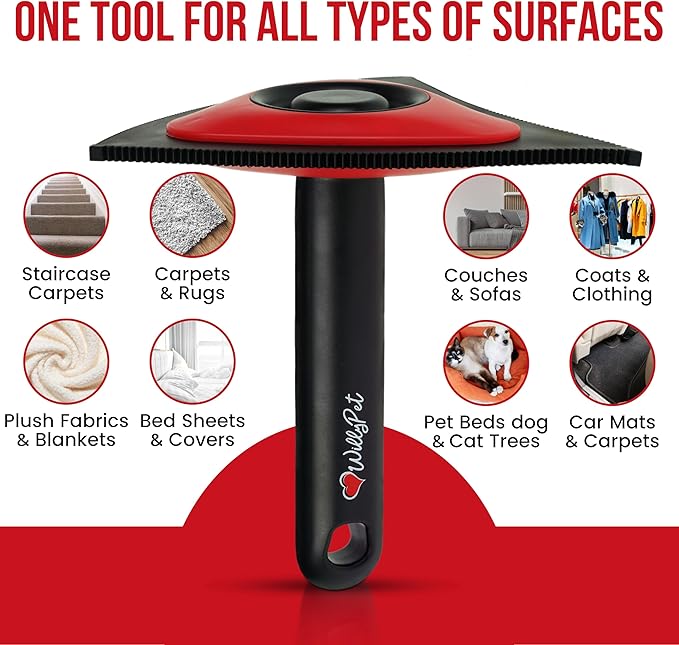 Triangle Pet Hair Remover with 3 Cleaning Modes- Innovative Dog Hair Remover for Car, Clothes, Carpet, & Furniture- Ergonomic Lint Remover for Couch- Pet Fur Remover Tool- Pet Hair Detailer for Car