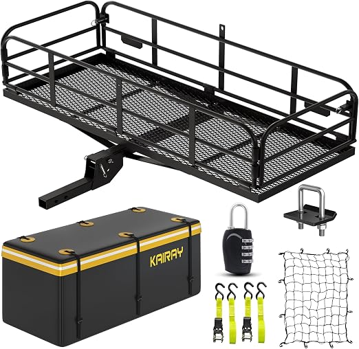 KAIRAY 500 Lbs Heavy Duty Hitch Mount Cargo Carrier 60"x24"x14.4" Folding Rear Luggage Rack Basket Fits 2" Receiver for 
