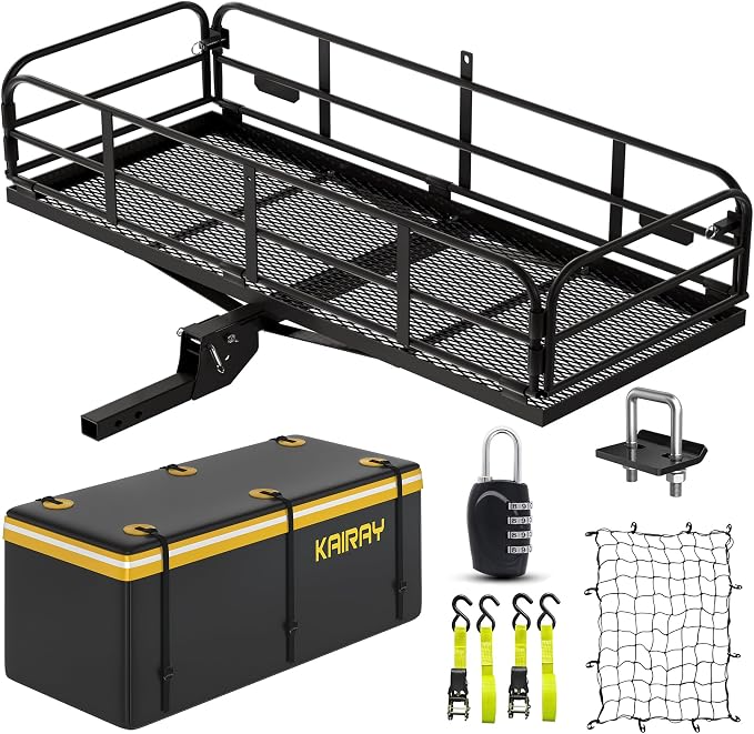 KAIRAY 500 Lbs Heavy Duty Hitch Mount Cargo Carrier 60"x24"x14.4" Folding Rear Luggage Rack Basket Fits 2" Receiver for 