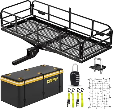 KAIRAY 500 Lbs Heavy Duty Hitch Mount Cargo Carrier 60"x24"x14.4" Folding Rear Luggage Rack Basket Fits 2" Receiver for 