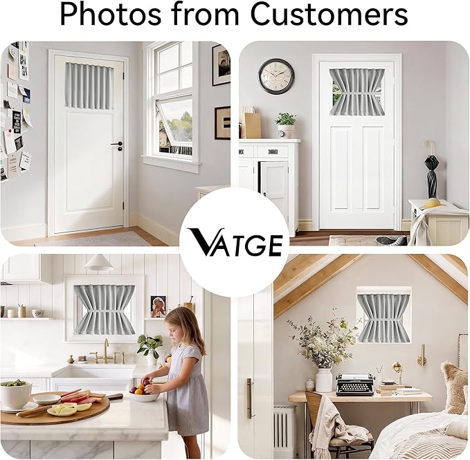Vatge Small Door Window Curtains - Blackout Privacy French Door Panel for French/Classroom Doors, 1 Panel, W25 x L20, Silver Grey