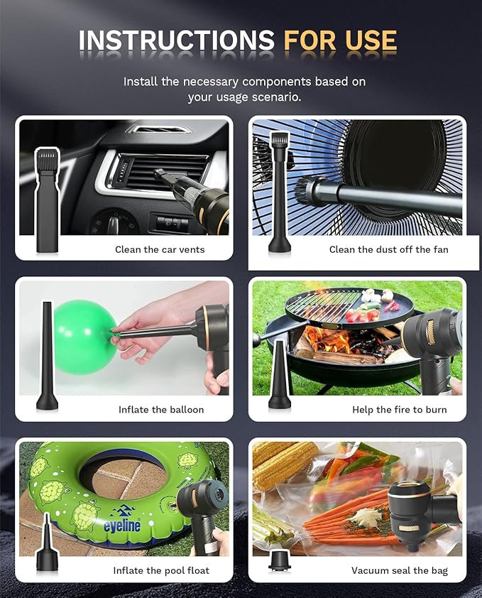Foldable Cordless Handheld Car Vacuum Cleaner, 15000PA High Power 2-in-1 Mini Vacuum Duster & Inflator, with 3-Speed Brushless Motor for Car Care, Home, Office, Pet