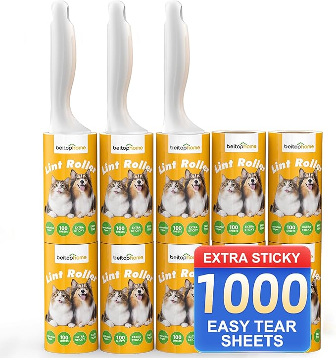 Extra Sticky Lint Roller, 1000 Sheets Value Pack with 3 Reinforced Handles, Tear-Resistant Sheets for Pet Hair, Clothes, Couch & Car