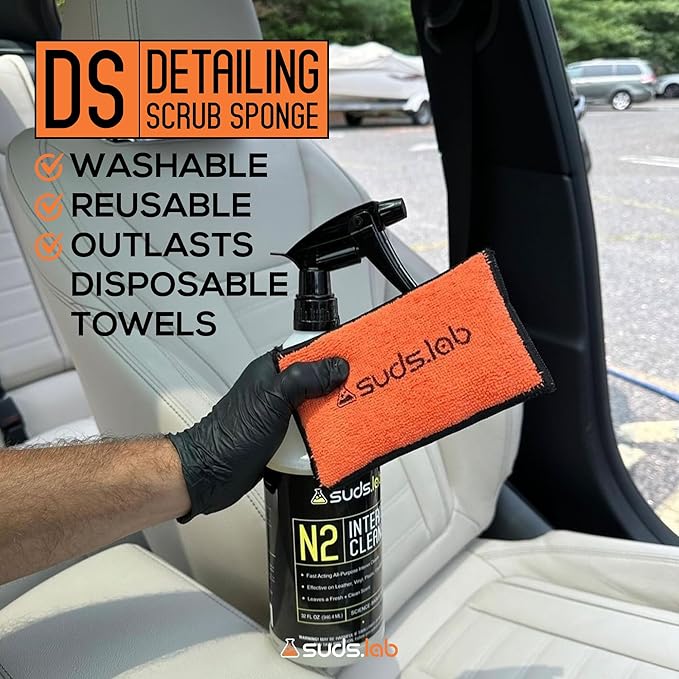 Suds Lab DS Microfiber Detailing Scrub Pad 2 Pack - Car Interior Cleaning & Detailing Microfiber Scrub Pads - Safe On Leather, Vinyl, Plastic, Etc.