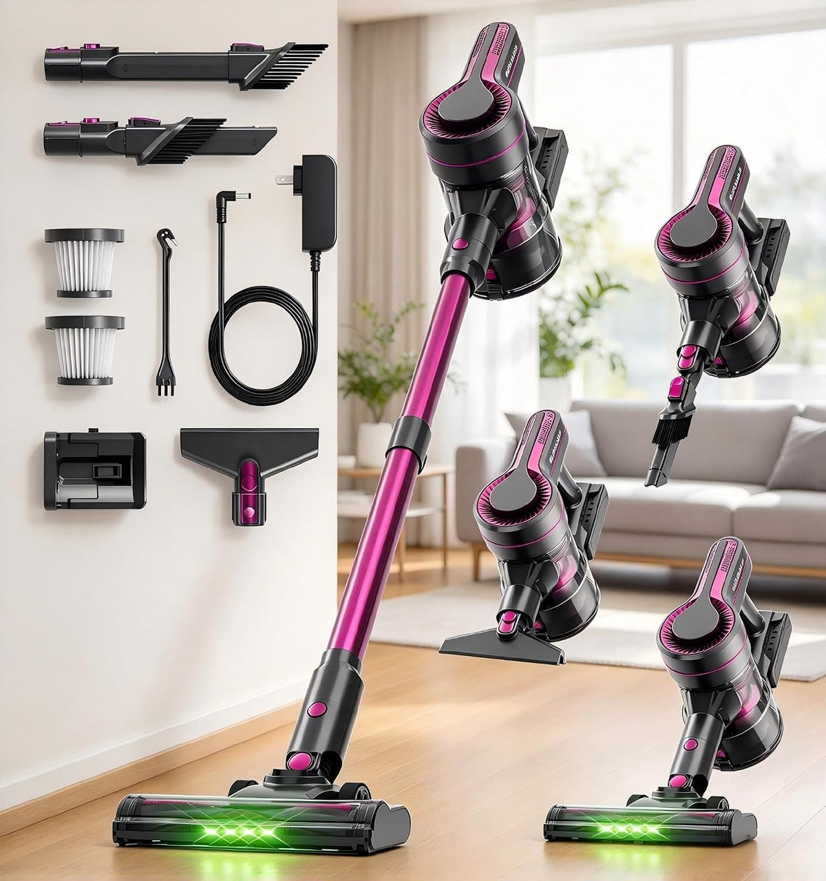 Cordless Vacuum Cleaner for Home,600W 35KPA 60Mins (Purple)